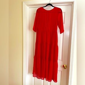 Mango Red Chiffon Midi Dress, size S